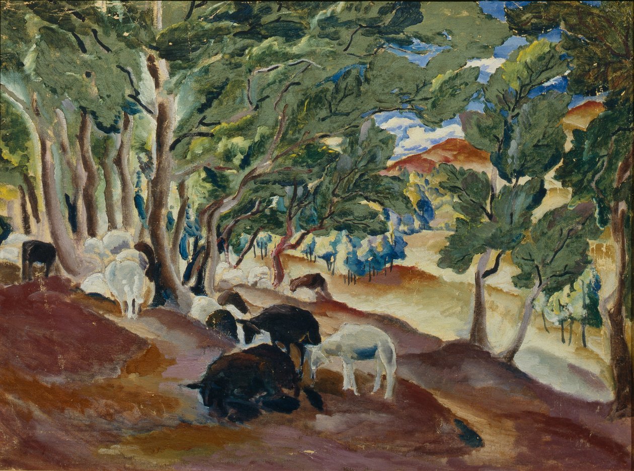 Korolkovskiye Dachas. Ovelhas à beira da floresta, 1918 de Alexei Ilyich Kravchenko