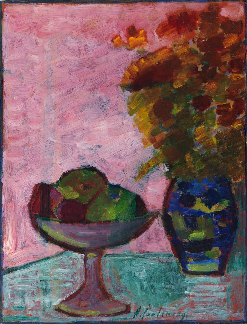 Natureza morta com fruteira e vaso de flores, ca 1932. de Alexei Javlensky von