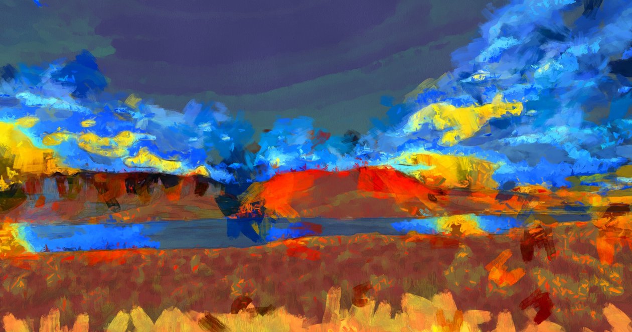 Paisagem com lago,2020,(técnica mista) de Alexei Makhov