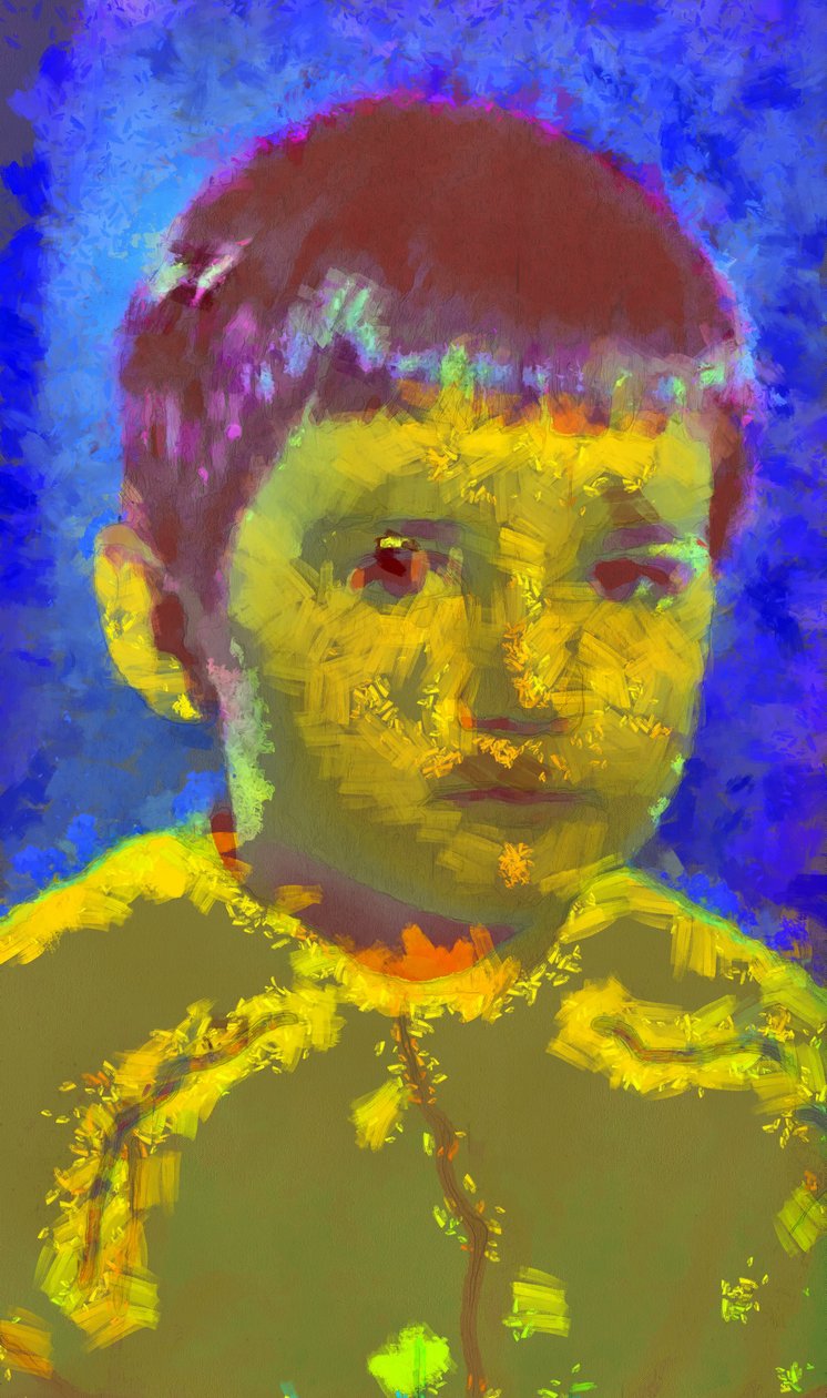 Retrato de um rapaz sobre um fundo azul, 2020, (técnica mista) de Alexei Makhov