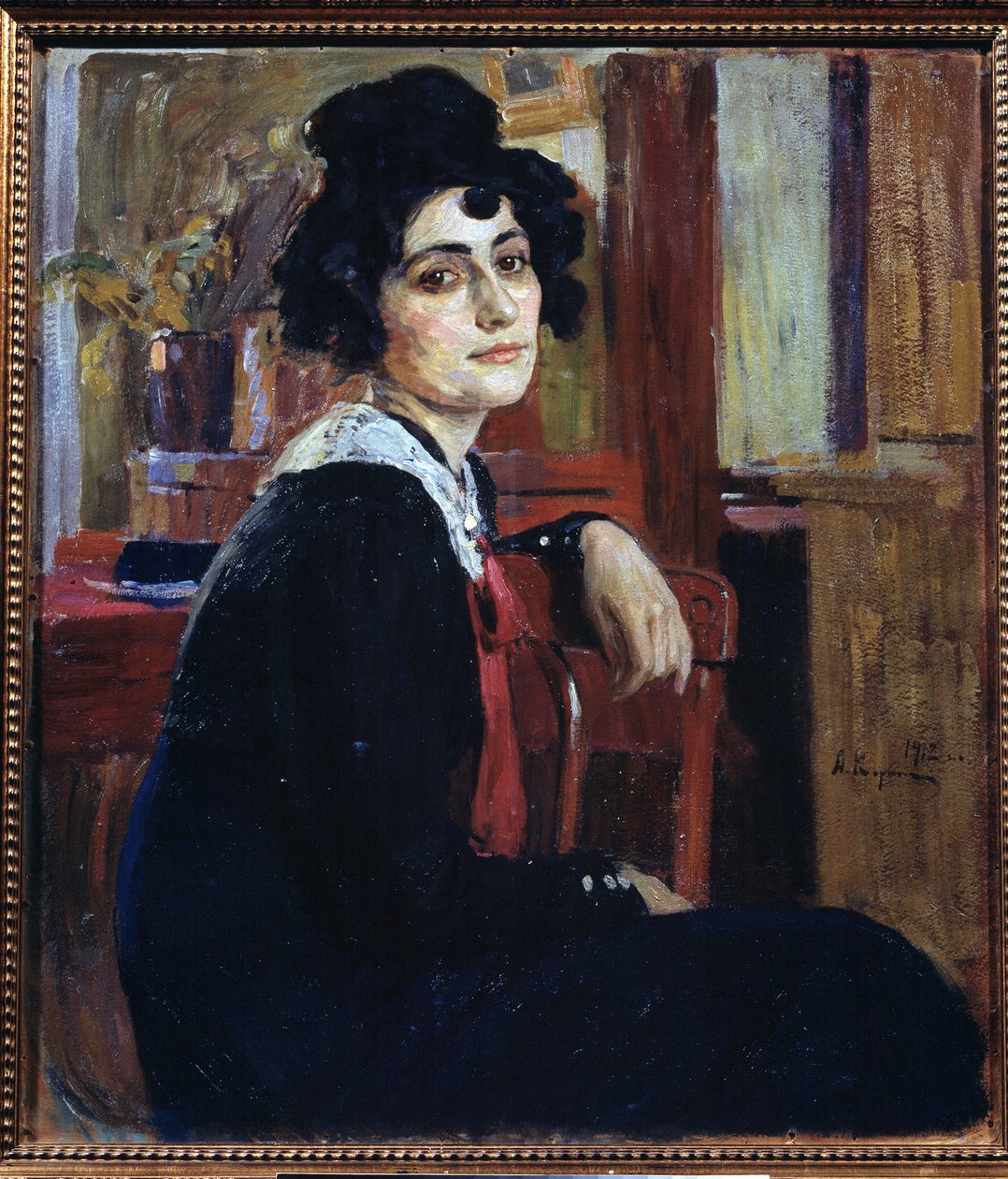 Uma francesa (uma francesa). Pintura de Alexei Mikhaylovich Korin (Korine) (1865-1923), óleo sobre tela de Alexei Mikhailovich Korin