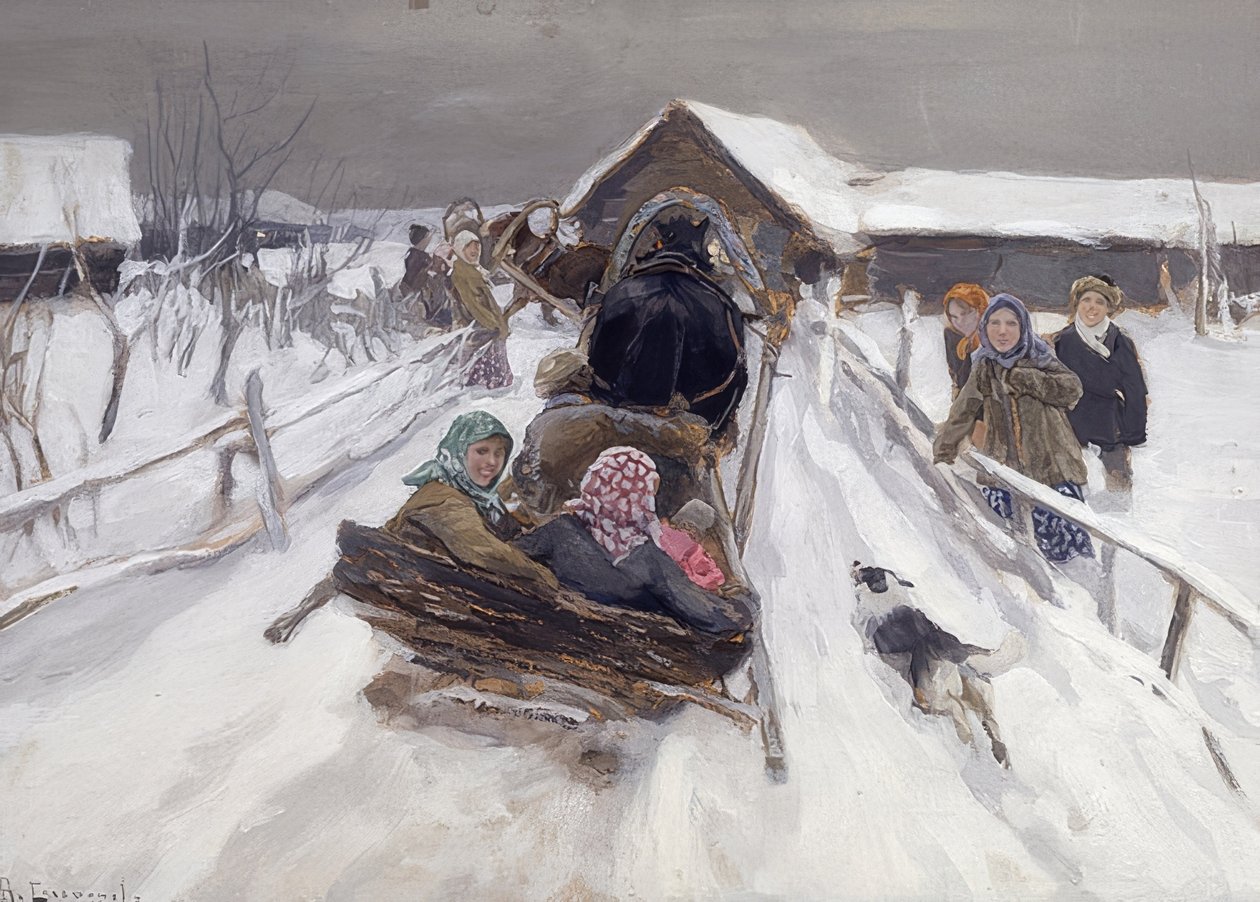 Passeio de trenó durante a temporada de carnaval. 1910 de Alexei Steipanovitch Stepanov