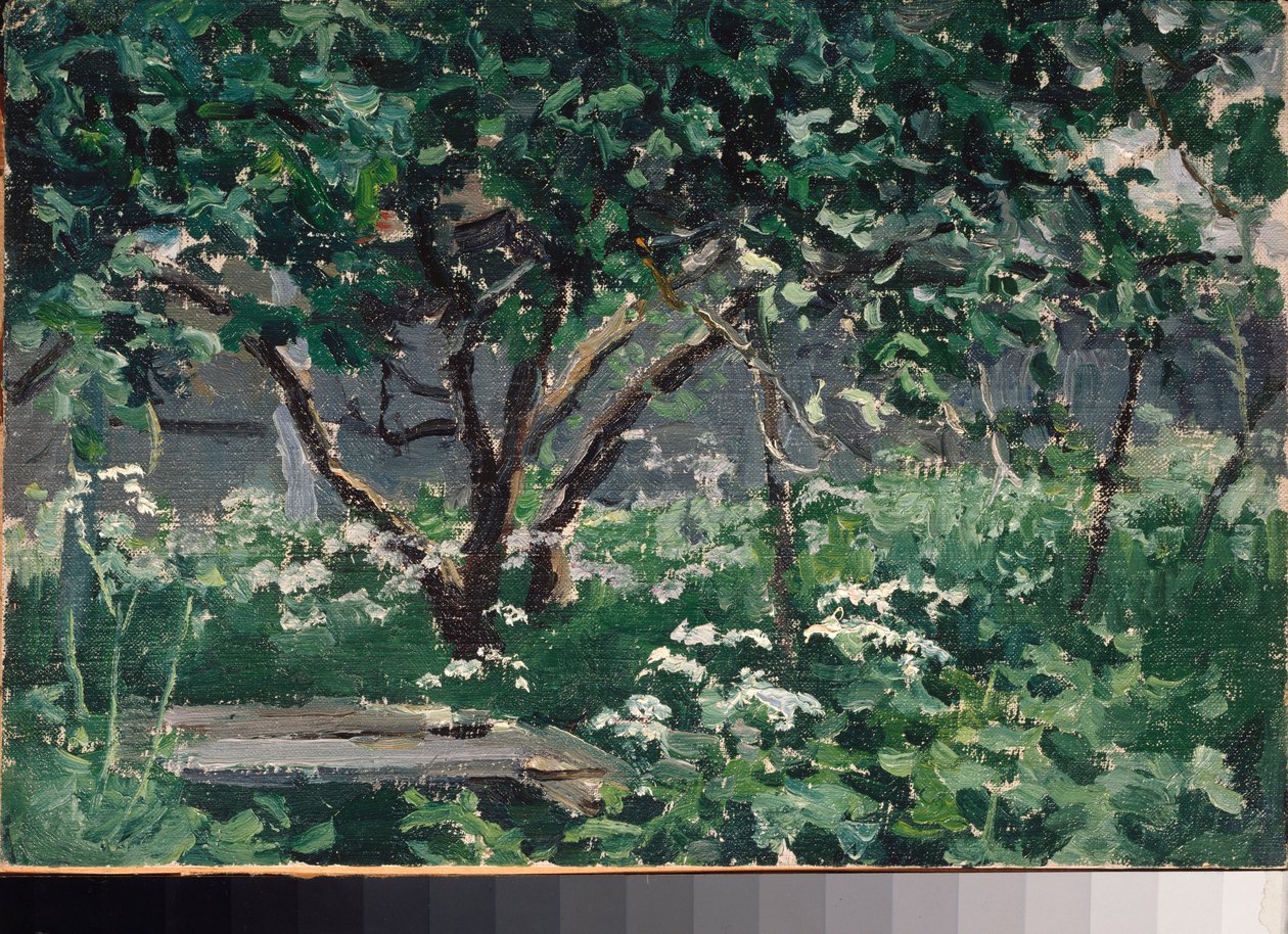 Un coin du jardin (Um canto do Jardim) - Oeuvre de Alexei Stepanovich Stepanov (1858-1923), huile sur carton de Alexei Steipanovitch Stepanov