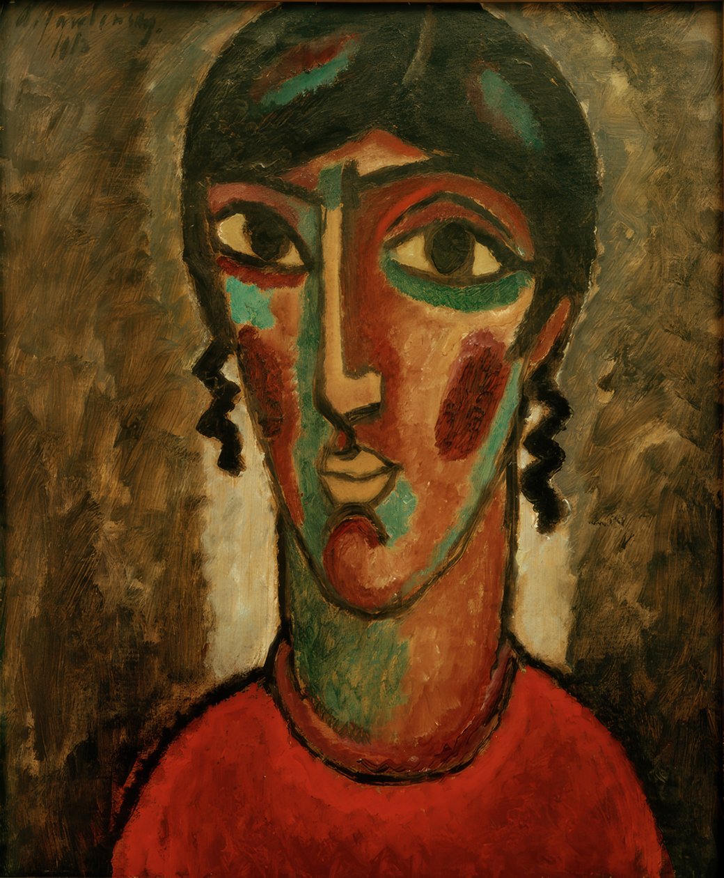 Espanhol (cabeça da mulher contra um fundo cinza) de Alexej von Jawlensky