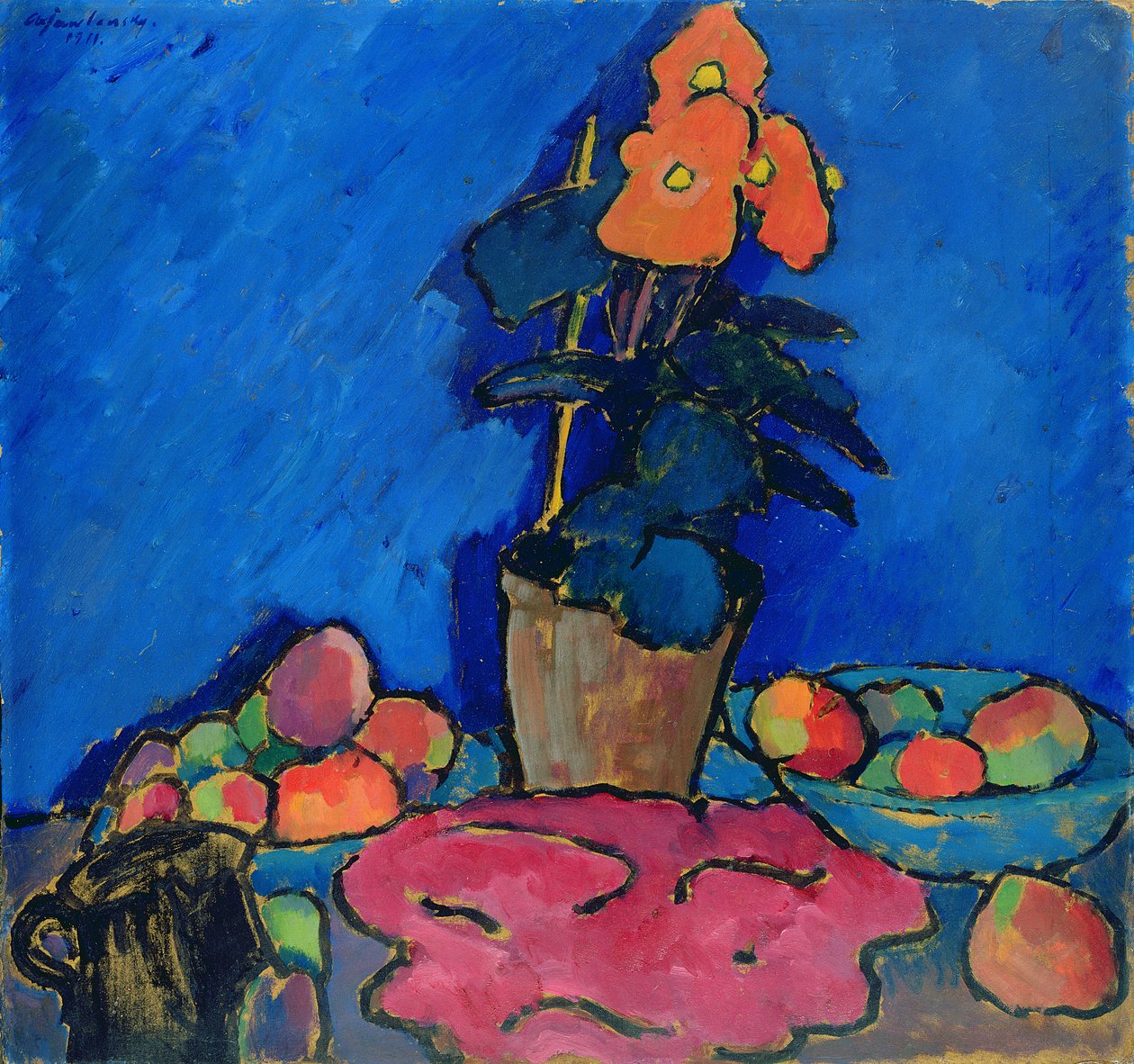 Ainda vida com begônia, 1911 (óleo em papelão) de Alexej von Jawlensky