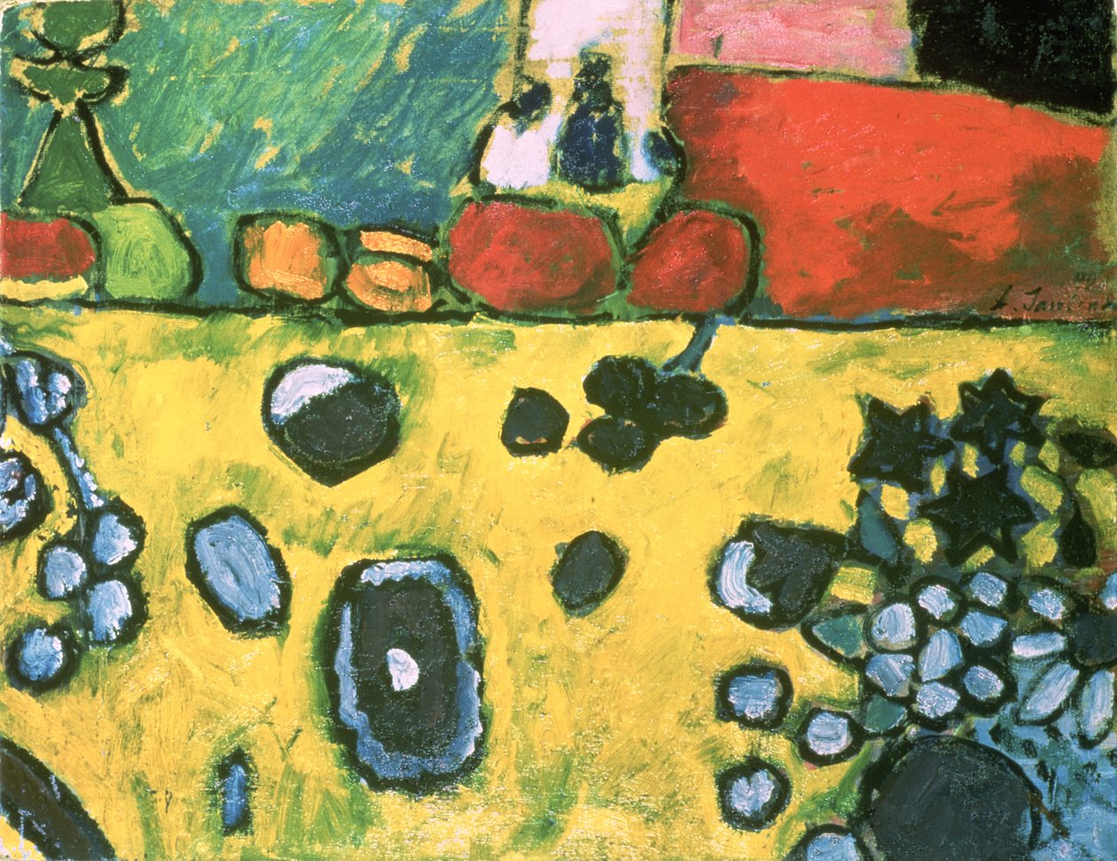 Ainda vida com uma toalha de mesa colorida, 1909 de Alexej von Jawlensky