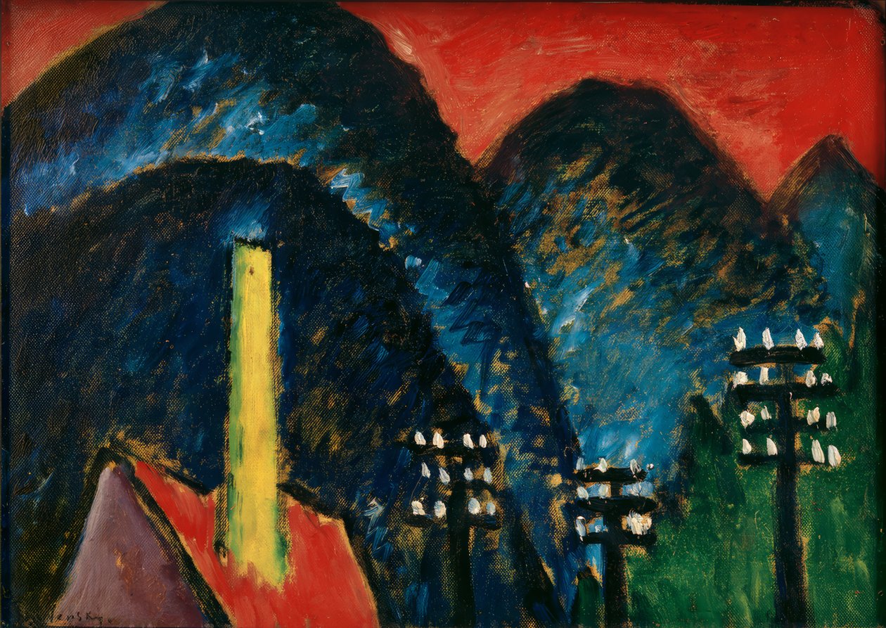 Montanhas azuis (paisagem com chaminé amarela) de Alexej von Jawlensky