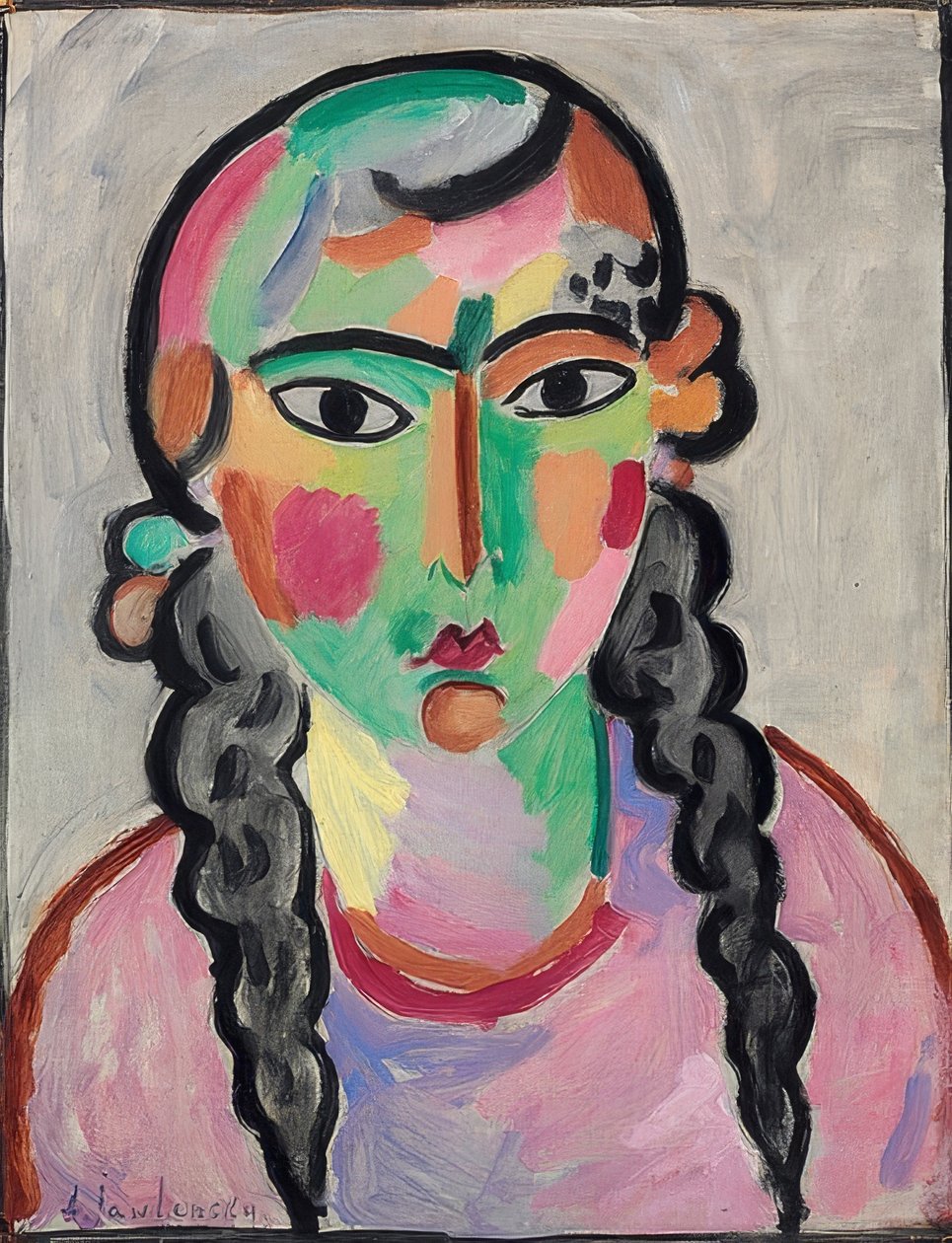 A garota pálida com tranças cinza. Por volta de 1916 de Alexej von Jawlensky