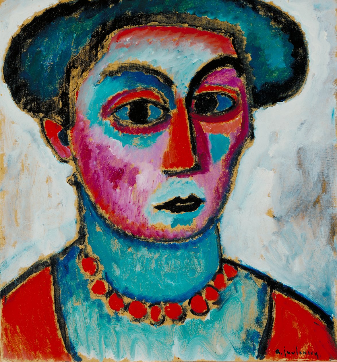 Cabeça de uma mulher, c.1912 (óleo na placa de composição) de Alexej von Jawlensky