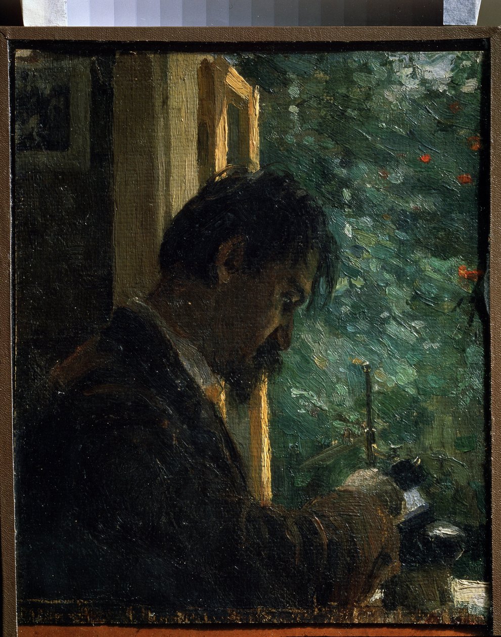 "" O gravador Vasiliy Mate (Mathe) (1856-1917) no trabalho"" Pintura de Alexei von Javlensky (Alexi von Jawlensky, Alexej von Javlenski) (1864-1941) 1892 Museu Estatal Russo São Petersburgo de Alexej von Jawlensky