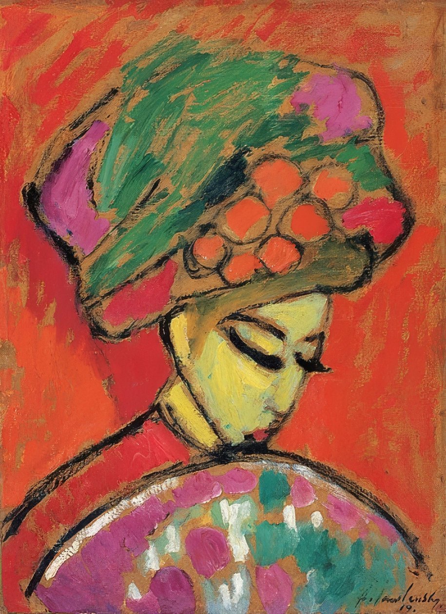 Menina com um chapéu de flor (menina com um turbante). 1910 de Alexej von Jawlensky