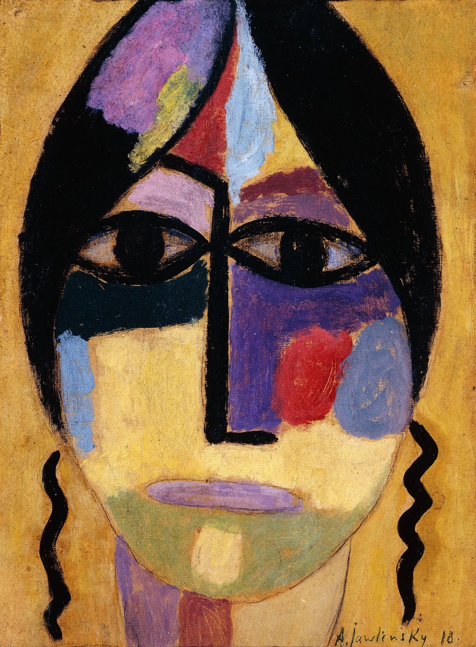 Cabeça Mística: Ravenwings IV; Mysticher Kopf: Rabenflugel IV, 1918 de Alexej von Jawlensky