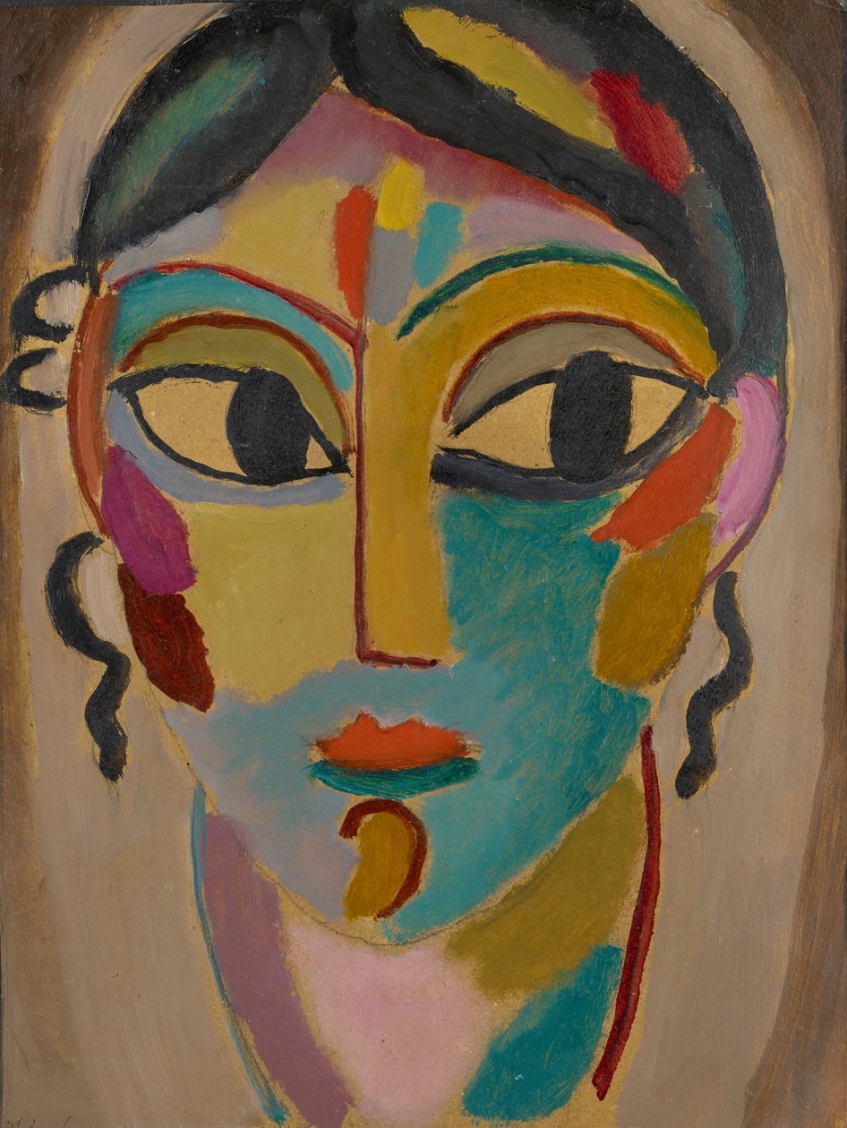 Cabeça mística: Cabeça de uma menina, 1918 (óleo no cartão) de Alexej von Jawlensky