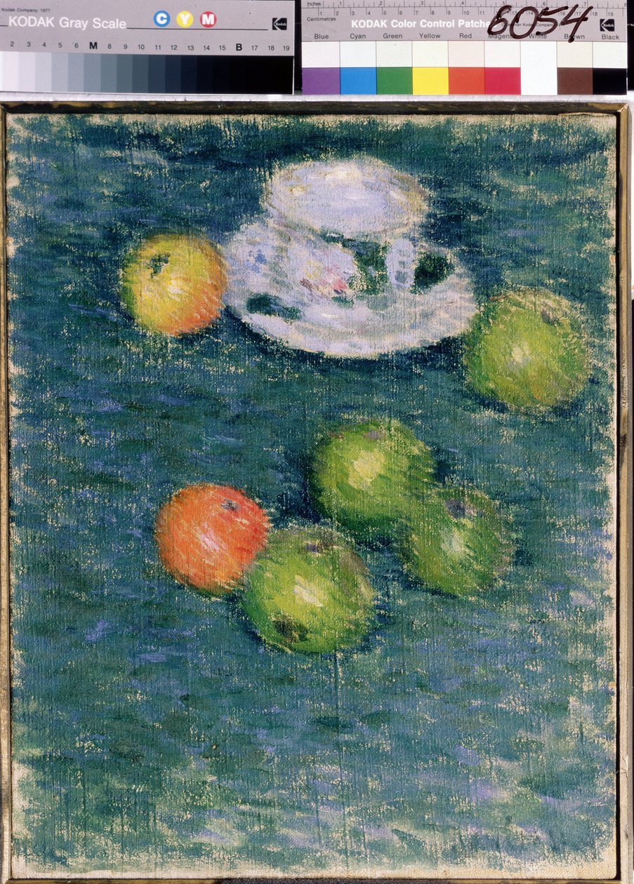 Ainda vida. Maçãs e uma xícara. (Natureza morta. Maçãs e uma xícara) Pintura de Alexei von Javlensky (Alexi von Jawlensky, Alexej von Javlenski) (1864-1941), óleo sobre tela, cerca de 1903. Arte russa, expressionismo do século XX. Galeria Estatal Tretyakov de Alexej von Jawlensky
