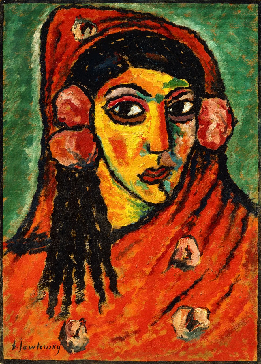 Garota espanhola com um lenço vermelho; Mulher espanhola com um lenço vermelho, c.1912 de Alexej von Jawlensky