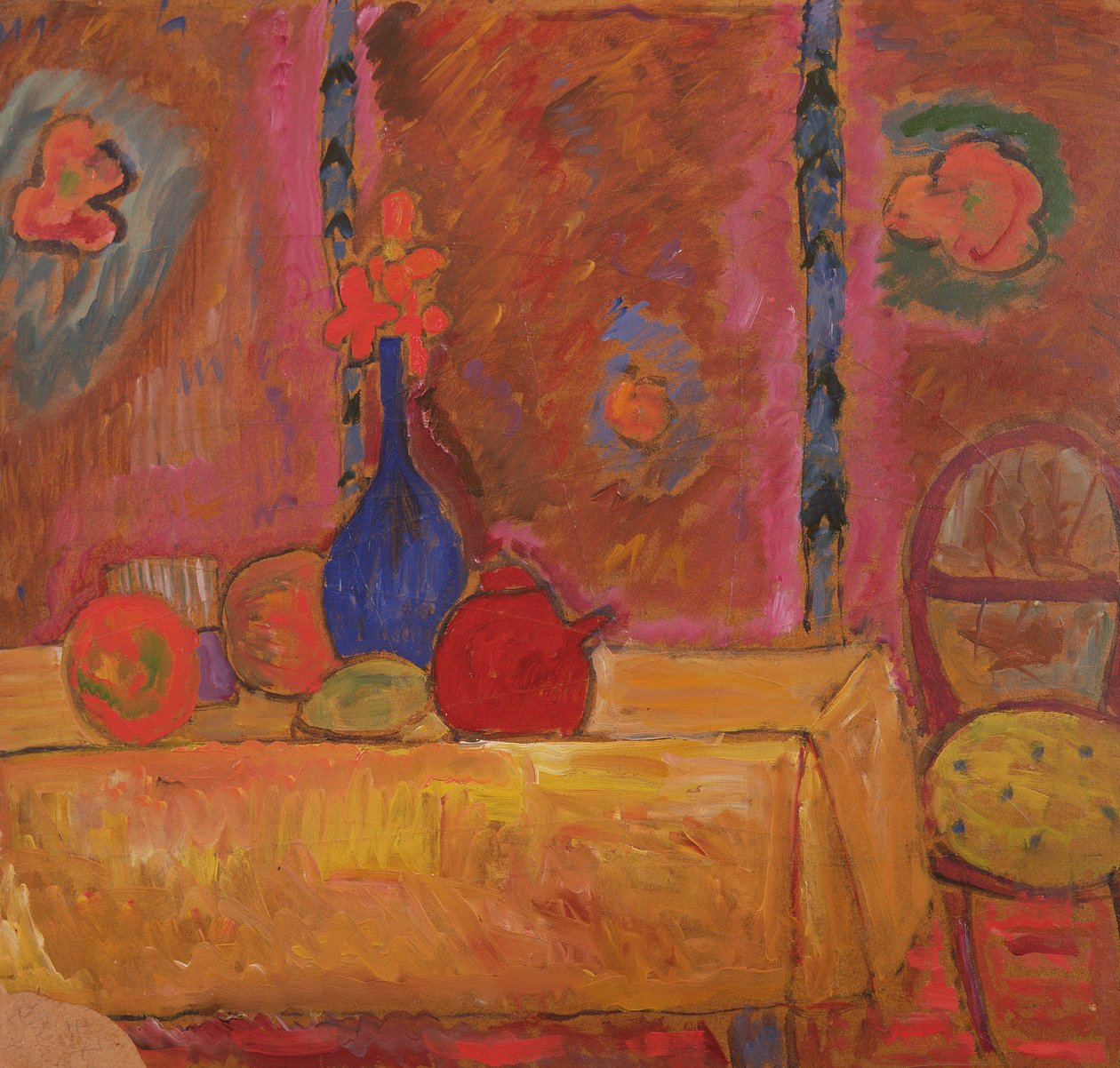 Ainda vida com jarro e escultura em uma tabela de Alexej von Jawlensky