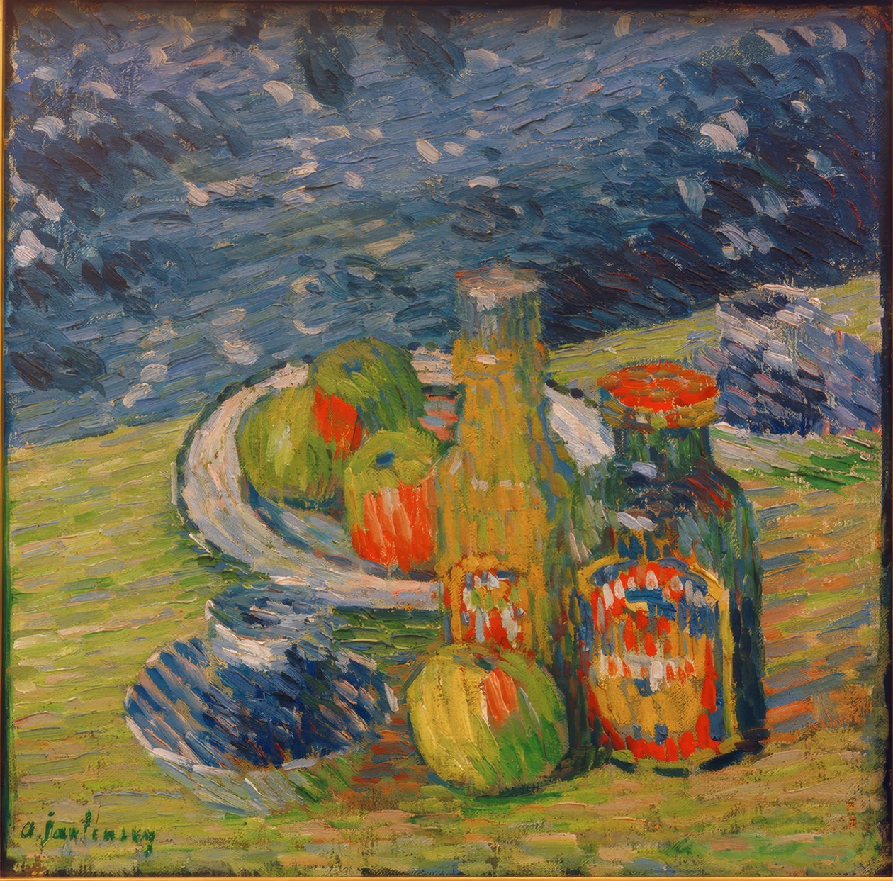 Natureza Morta com Garrafas, Fruit Bowl e Copo de Alexej von Jawlensky
