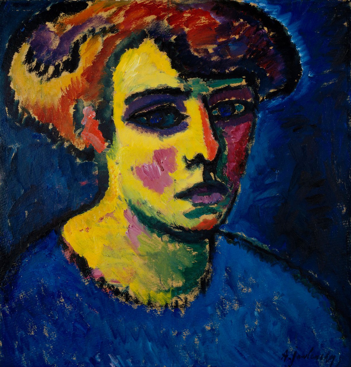 Tete de femme (Cabeça de Mulher) - Peinture de Alexei von Javlensky (1864-1941) huile sur carton (52,2x50,2 cm) de Alexej von Jawlensky