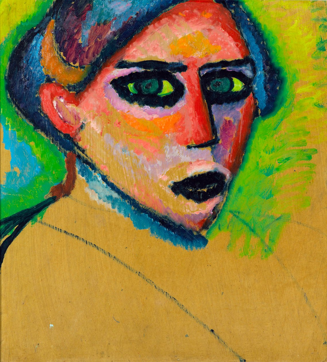 Visage de femme (Rosto de Mulher) - Peinture de Alexei von Javlensky (1864-1941), huile sur carton, 78,5x75 cm, vers 1911, expressionnisme - Gemeentemuseum Den Haag (Pays Bas) de Alexej von Jawlensky
