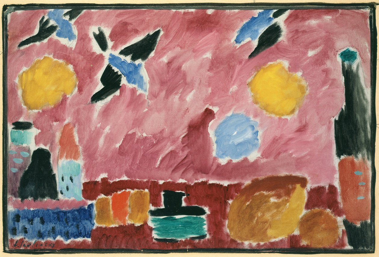 Com papel de parede com padrão de andorinha vermelha, 1915 de Alexej von Jawlensky