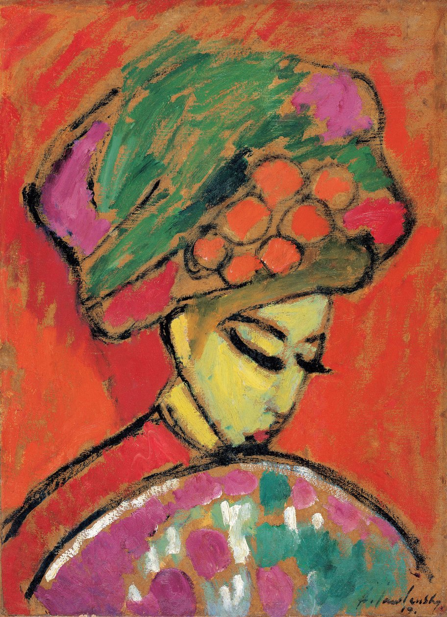Moça com um chapéu florido, 1910 de Alexej von Jawlensky