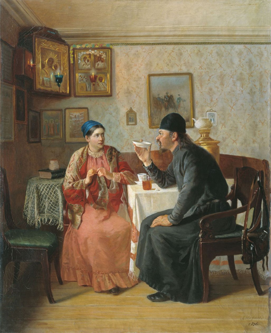 Beber chá, 1895 de Alexey Avvakumovich Naumov