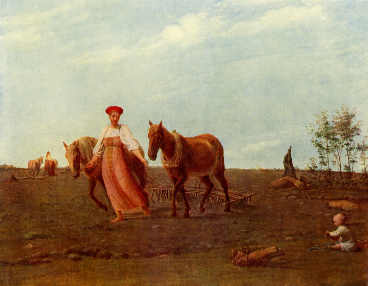 No campo arado. Primavera, 1820, 1965. de Alexey Venetsianov