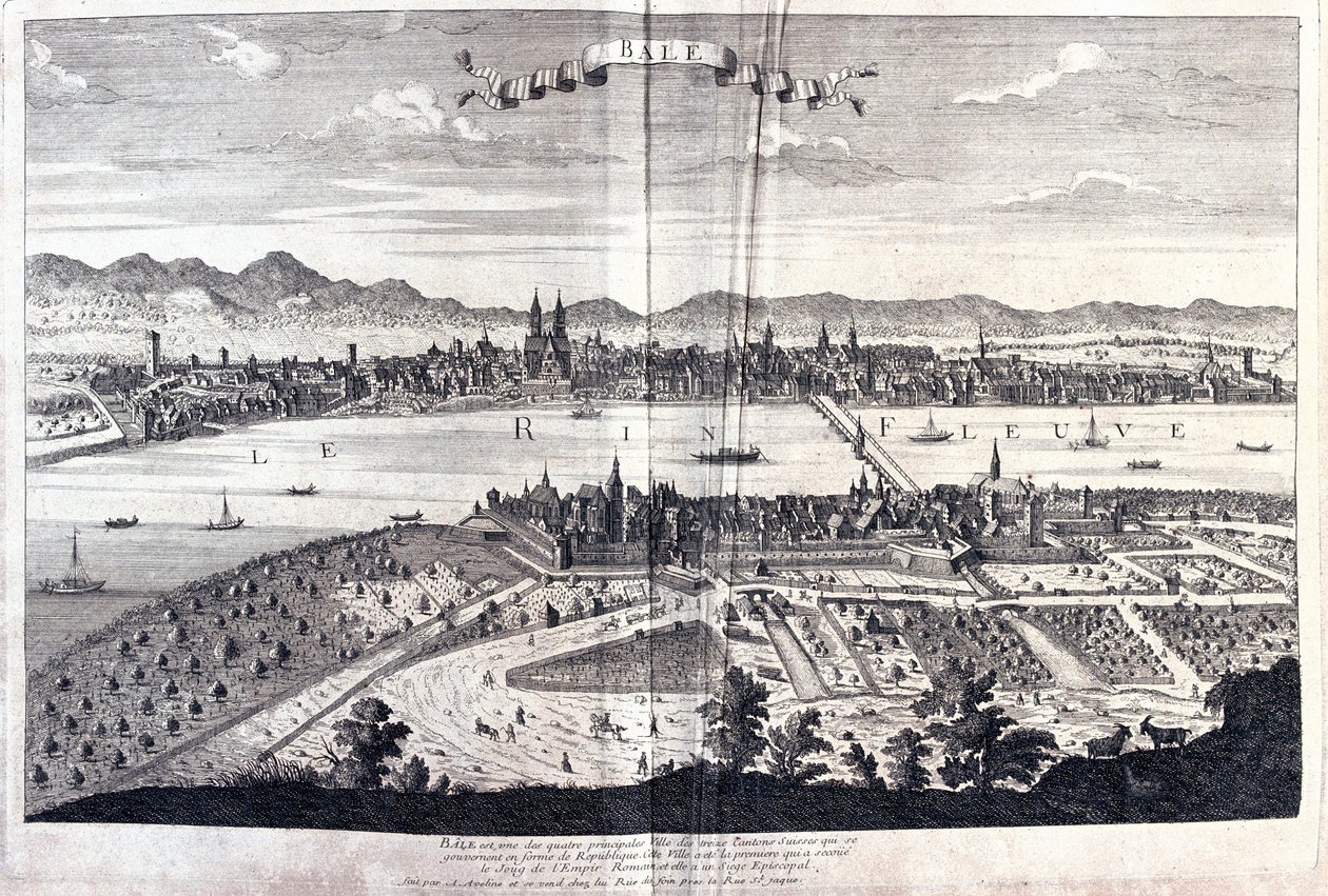 Bale, Suíça, por A.H. Jaillot em "Atlas Français" - Paris de Alexis Hubert Jaillot