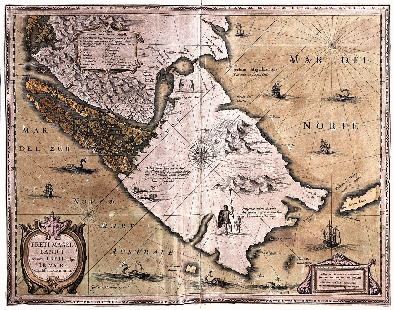Estreito de Magalhães, Terra do Fogo, por A.H. Jaillot em "Atlas Français" - Paris de Alexis Hubert Jaillot