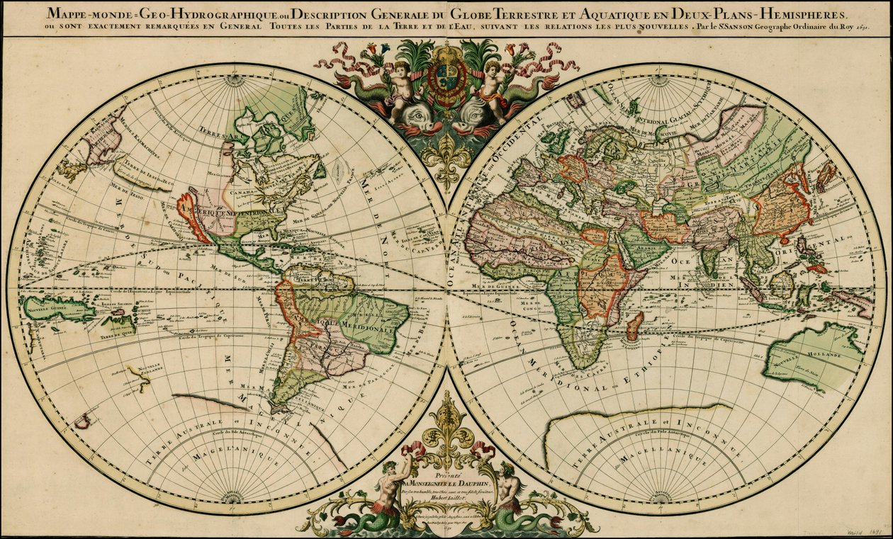 Mapa do mundo de 1691 de Alexis-Hubert Jaillot de Alexis Hubert Jaillot