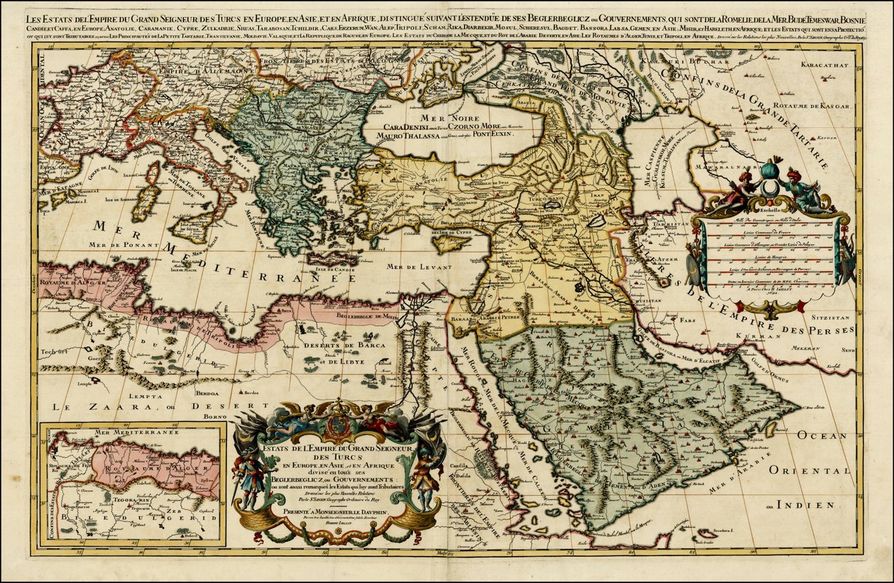 Mapa de 1692 do Império Turco na Europa, Ásia e África por Hubert Jaillot de Alexis Hubert Jaillot