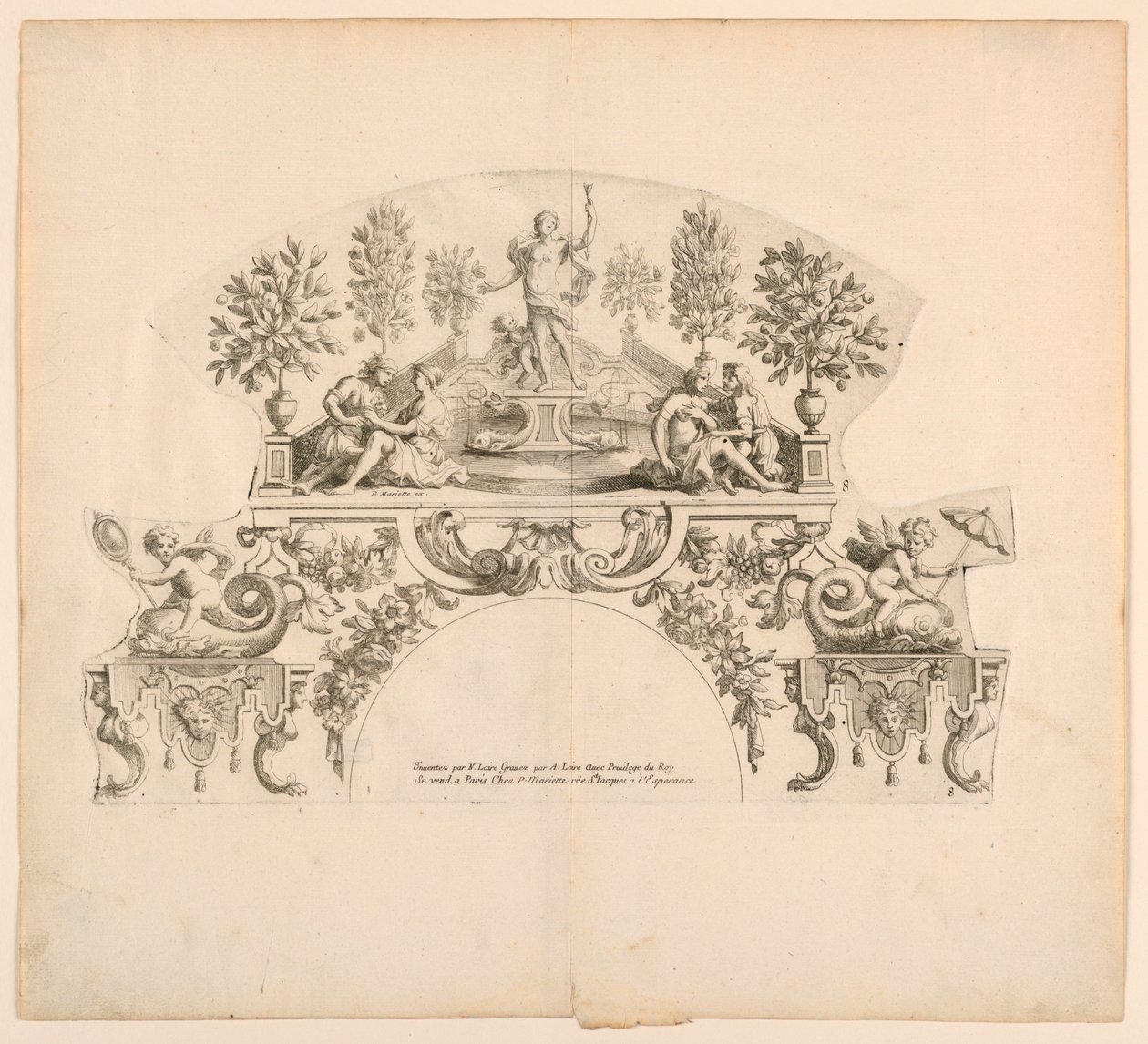 Folhas de leque, oitava e nona placas do conjunto, "Divers Desseins de grands Fans, Encrans, et autres Ornamens, inventado e gravado por Nicolas Loire" de Alexis Loir