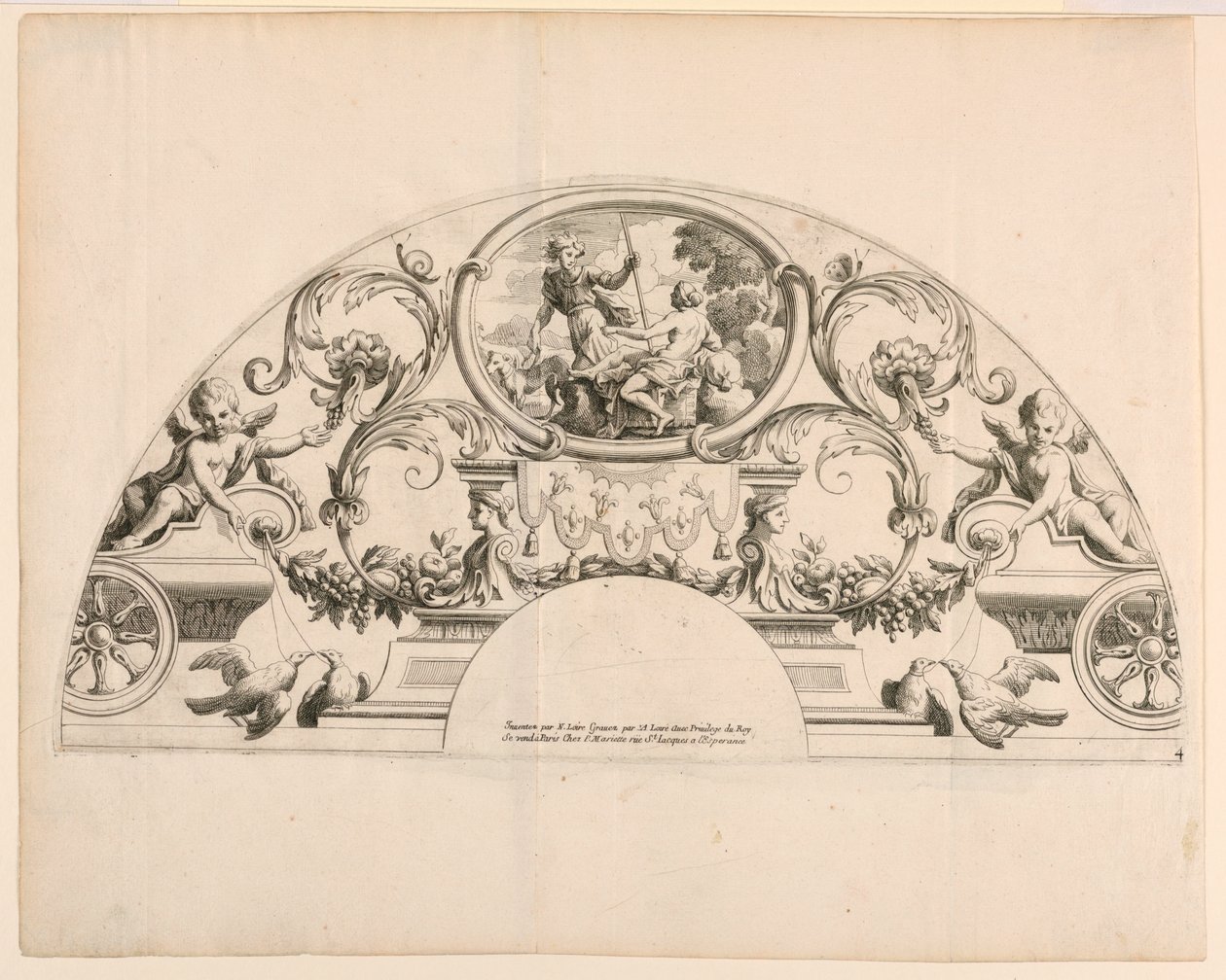 Folhas de leque, terceira e quarta placas do conjunto, "Divers Desseins de grands Fans, Encrans, et autres Ornamens, inventored et engraved par Nicolas Loire" de Alexis Loir