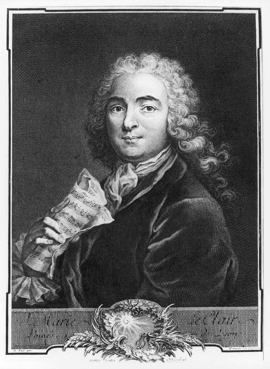 Retrato de Jean-Marie Leclair (1697-1764), o Velho, gravado por François, 1741 (gravura) (foto bw) de Alexis Loir