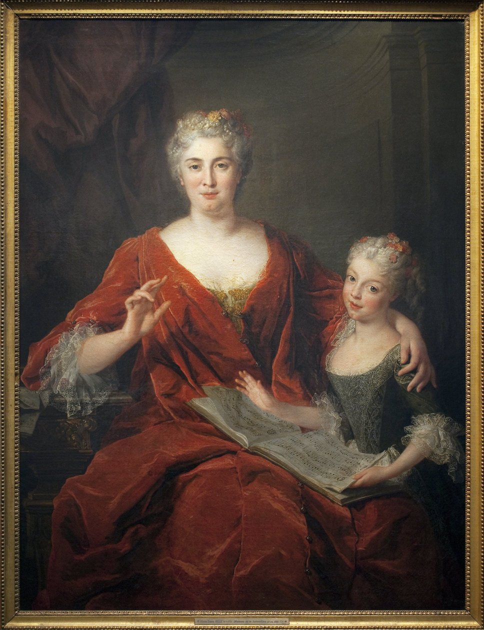 Madame de la Sablonniere e a sua filha. Pintura de Alexis Simon Belle (1674-1734), óleo sobre tela de Alexis Simon Belle