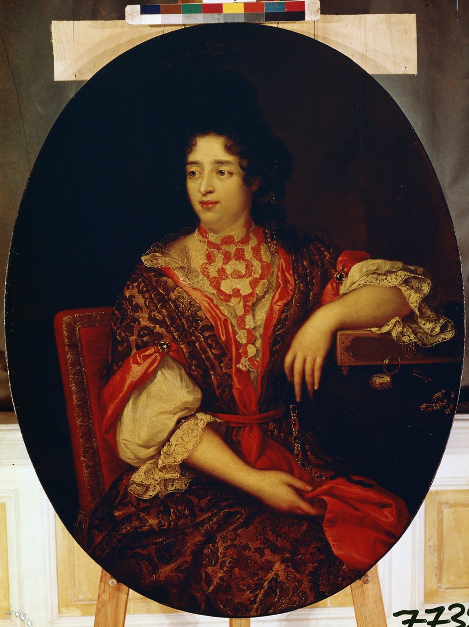 ""Retrato de uma dama de companhia na corte da Rainha da França"" (Retrato de uma dama de companhia) Pintura de Alexis Simon Belle (1674-1734) Museu Hermitage, São Petersburgo de Alexis Simon Belle