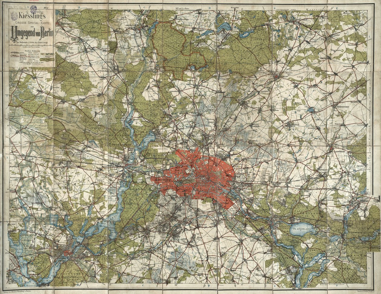 O grande mapa especial de Kiessling da área de Berlim de Alexius Kiessling