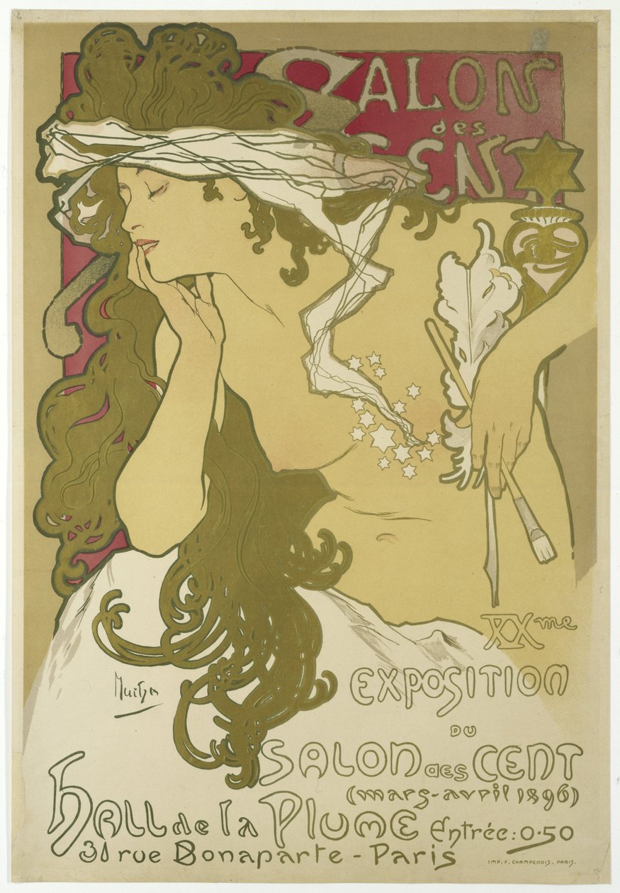 Salon des Cent, XX Exposição do Salon des Cent (Março-Abril de 1896) Hall de la Plume, 31 rue Bonaparte, Paris. de Alfons Maria Mucha