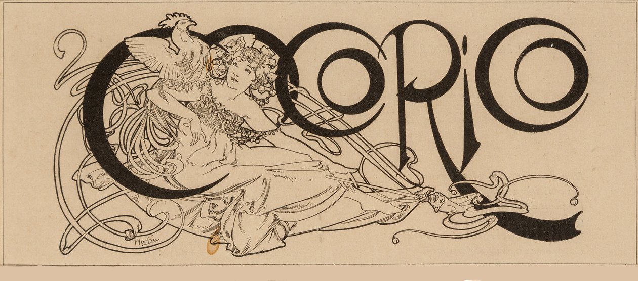 Título da revista Cocorico, 1898. de Alfons Marie Mucha