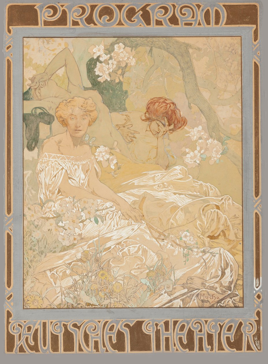 teatro alemão. Programa de teatro, 1908. de Alfons Marie Mucha