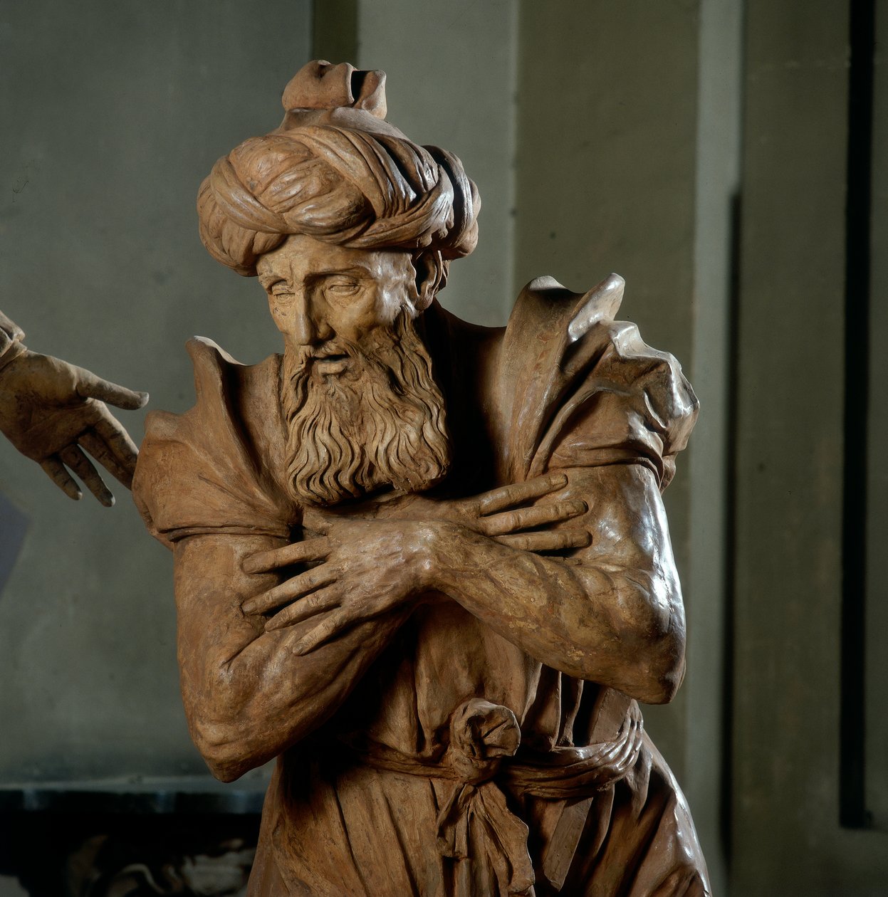 Nicodemos, detalhe da Lamentação de Cristo, na Capela do Beato Aldrovandi (terracota) de Alfonso Lombardi
