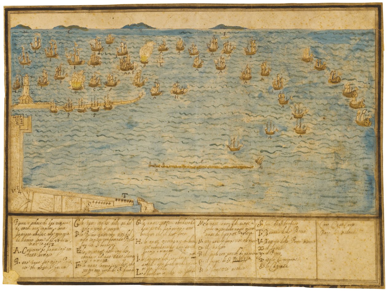 Uma representação topográfica da Batalha de Legorne, c.1653 de Alfonso the Younger Parigi