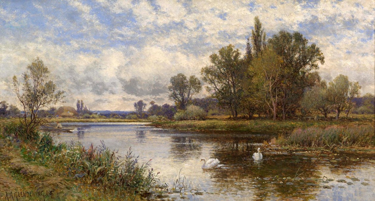 Cena do rio com cisnes de Alfred Augustus Glendening