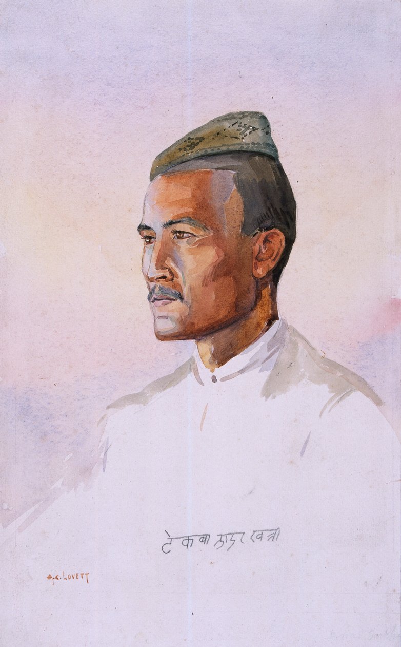 Um Khas Gurkha, do 9º Gurkha Rifles, ilustração para &39;Exércitos da Índia&39; pelo Major GF MacMunn, publicado em 1911, 1908 de Alfred Crowdy Lovett