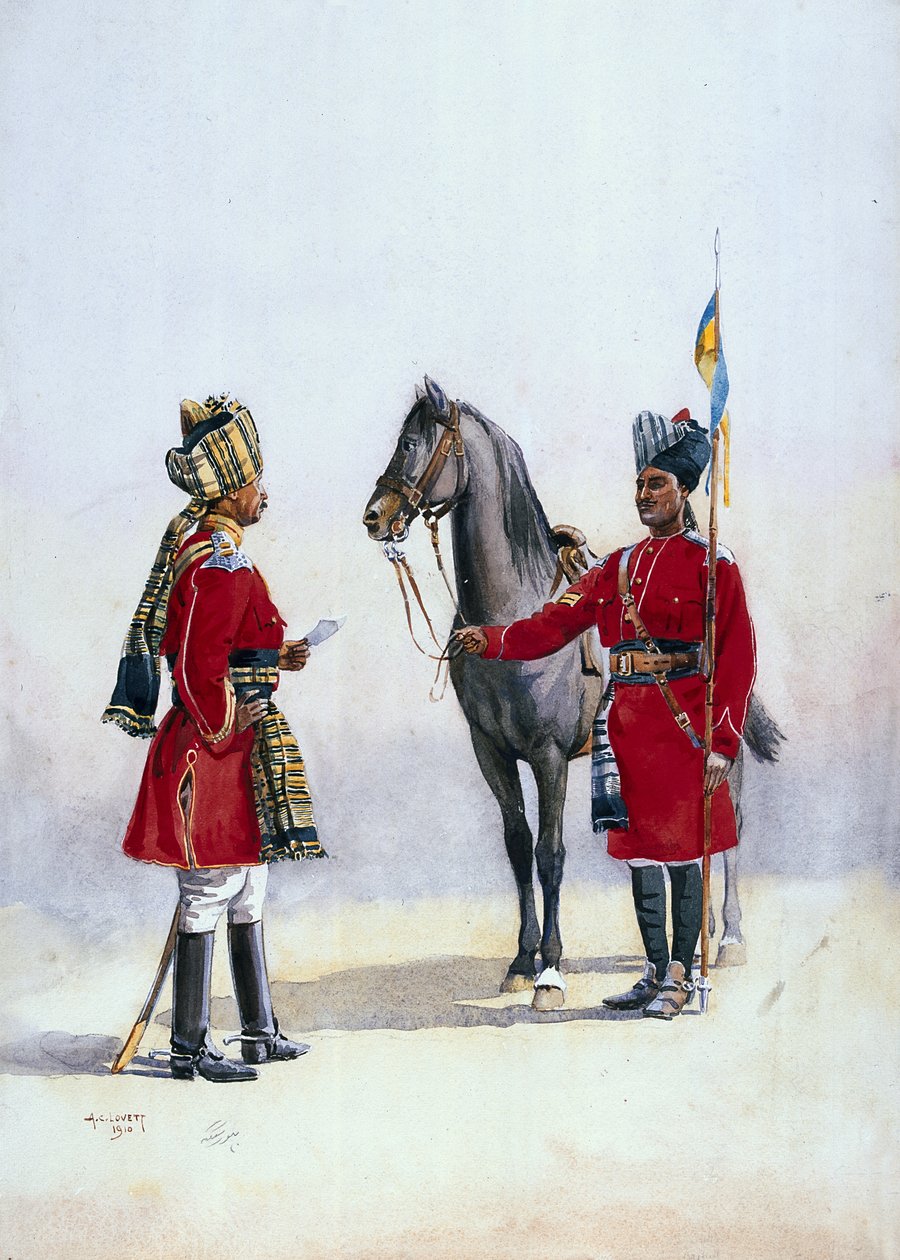 Alwar Lancers, Commandment e Chohan Rajput, ilustração para &39;Exércitos da Índia&39; pelo Major GF MacMunn, publicado em 1911, 1910 de Alfred Crowdy Lovett