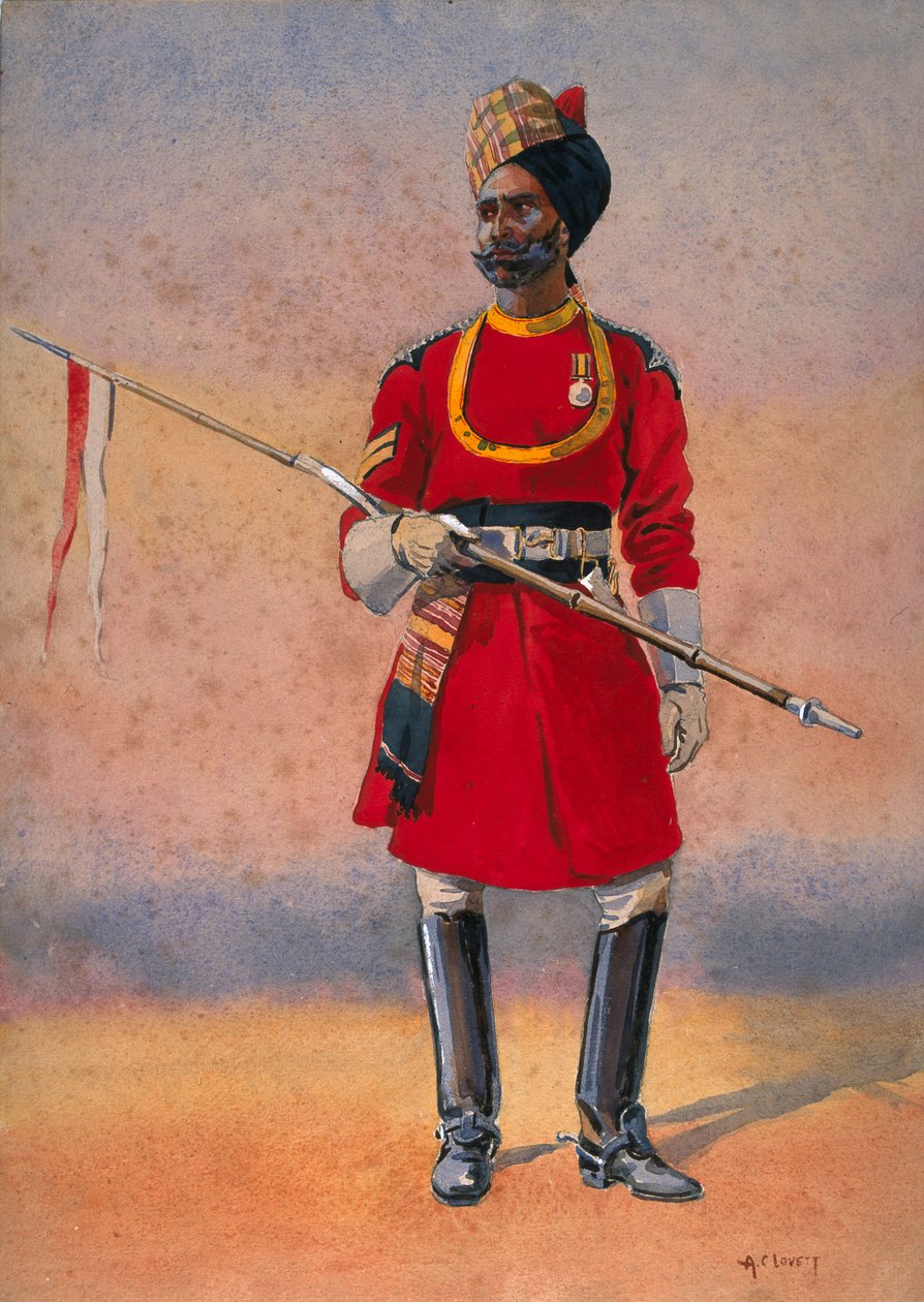 Guarda-costas do governador, Madras, Madrasi Musalman, ilustração para &39;Exércitos da Índia&39; pelo Major GF MacMunn, publicado em 1911, 1908 de Alfred Crowdy Lovett