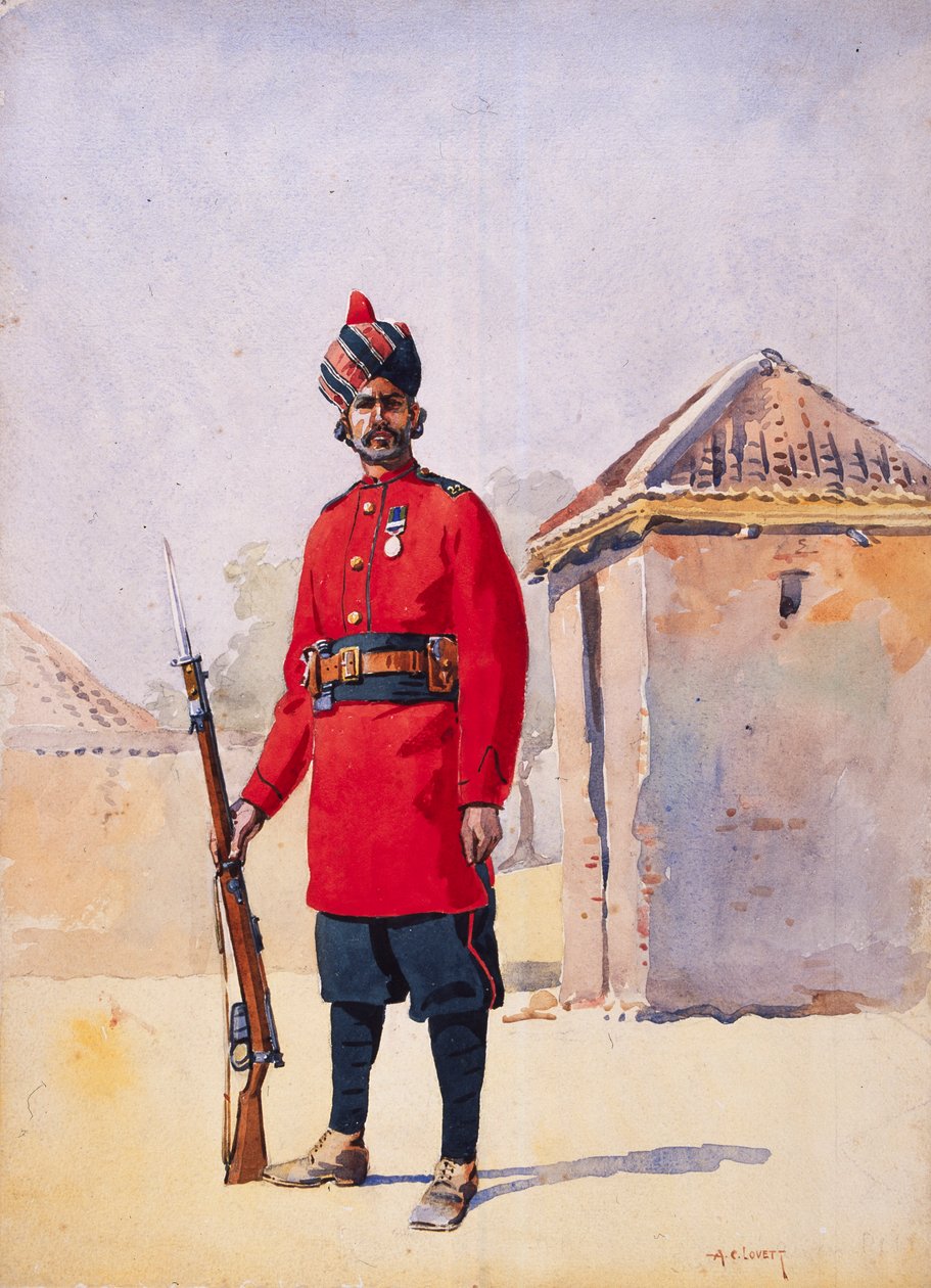 Soldado do 22º Punjabis Awan de Shahpur, ilustração para &39;Exércitos da Índia&39; pelo Major GF MacMunn, publicado em 1911, 1908 de Alfred Crowdy Lovett