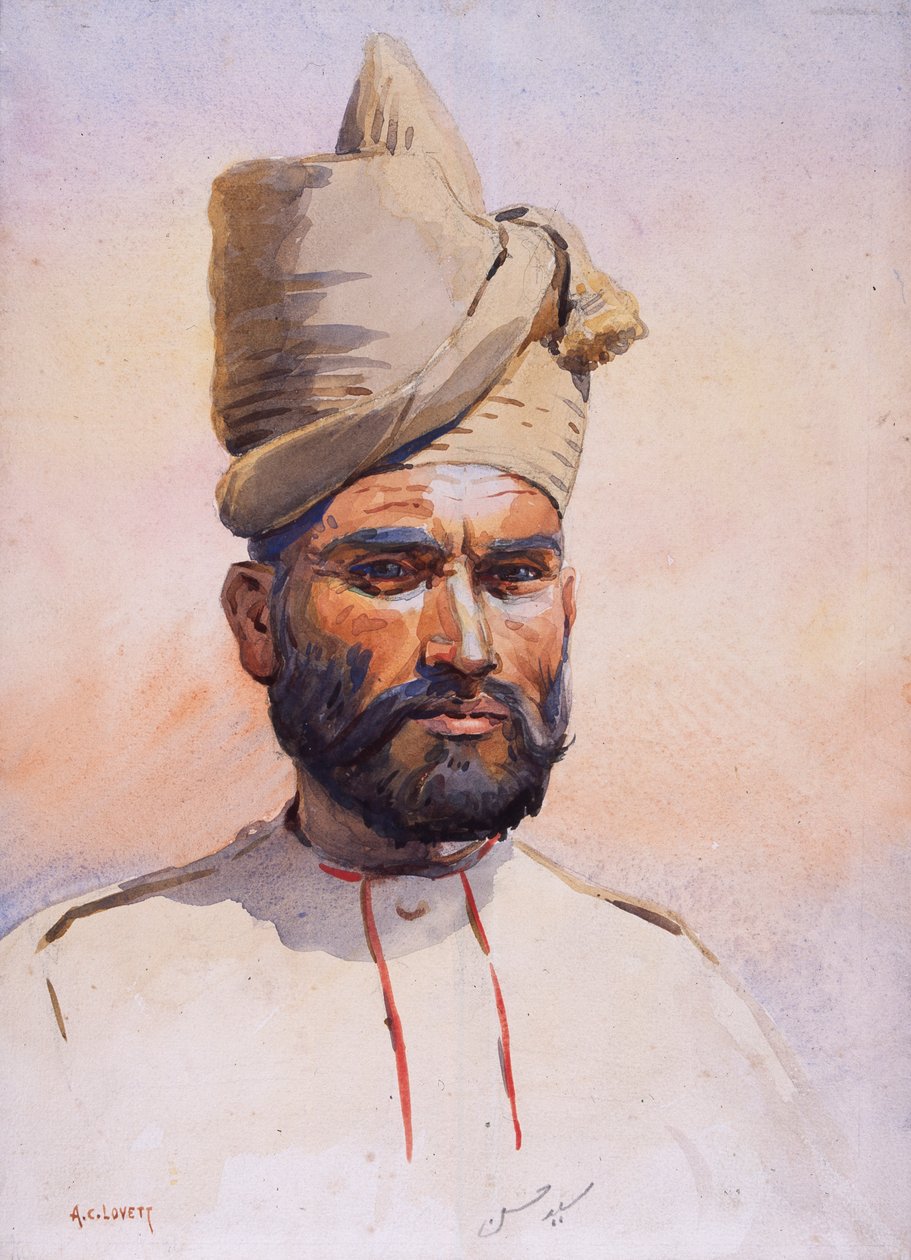 Soldado do dia 26 Punjabis Malikdin Khel (Afridi), ilustração para &39;Exércitos da Índia&39; pelo major GF MacMunn, publicado em 1911, 1908 de Alfred Crowdy Lovett