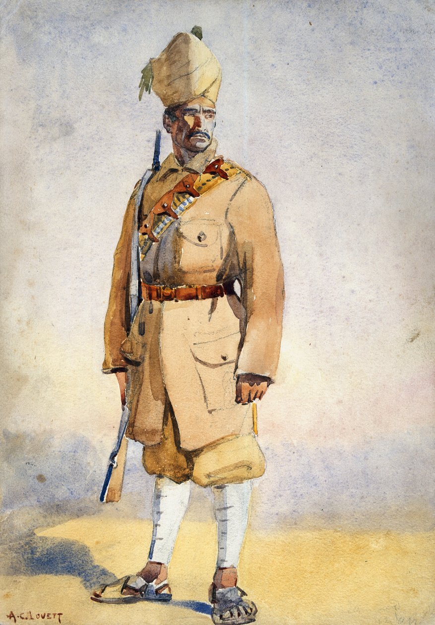 Soldado do Khyber Rifles, ilustração para &39;Exércitos da Índia&39; pelo Major GF MacMunn, publicado em 1911, 1908 de Alfred Crowdy Lovett