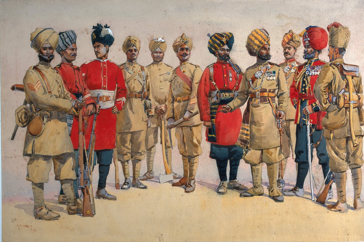 Soldados dos regimentos pioneiros, ilustração para &39;Exércitos da Índia&39; pelo major GF MacMunn, publicado em 1911, 1908 de Alfred Crowdy Lovett